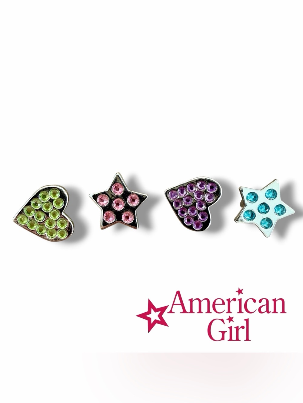 American Girl Doll Charms Slider Gemstones 4 Hearts Stars Rare/HTF